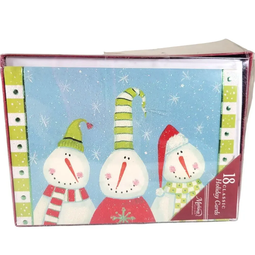 Holiday Greeting Cards Glitter Snowman Two Boxes 33 Christmas Card Lot READ